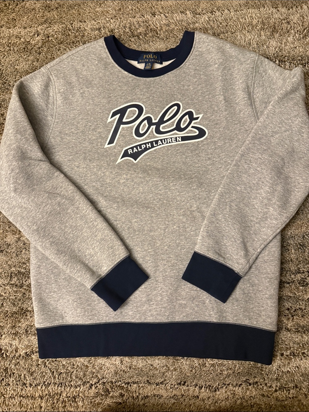 Polo by Ralph Lauren Grey Crewneck Sweatshirt with Navy Trim and Logo